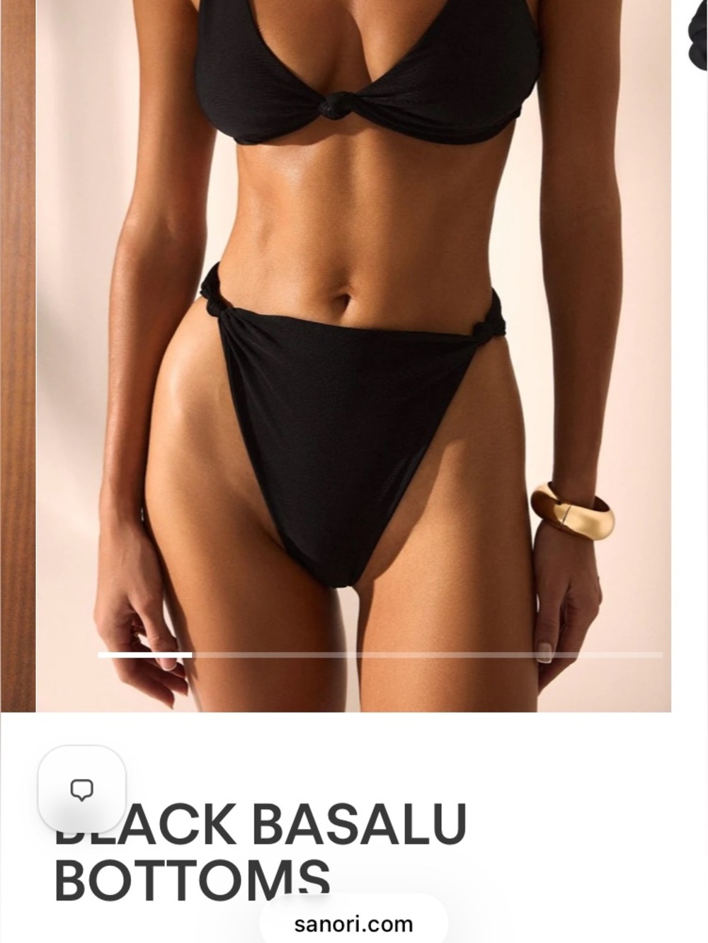 SANORI - Black Knotted High-Cut Bikini Bottoms